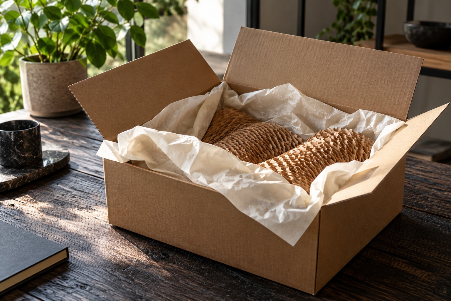 Materiały ochronne i karton przygotowany do pakowania